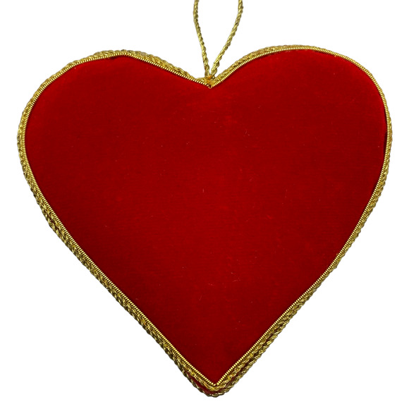 Zari Red Heart Christmas Ornament, Zardozi Embroidery, Gift Bag - Picture 4 of 5